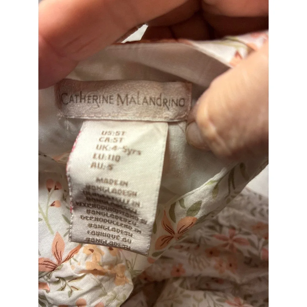 Catherine Malandrino Girls Floral Ruffle Sleeve Dress Size 5T Peach Green White